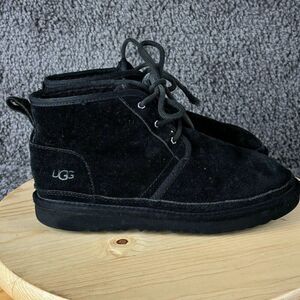 Ugg Neumel Chukka Boots Kids 6 Black Suede Wool Lined Shoe Lace Up Ankle High